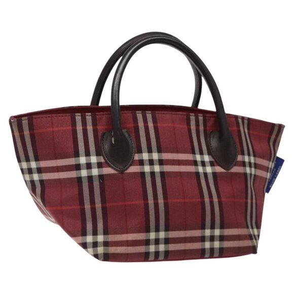 BURBERRY Nova Check Blue Label Hand Bag Nylon Red Auth EC934 - Picture 1 of 14